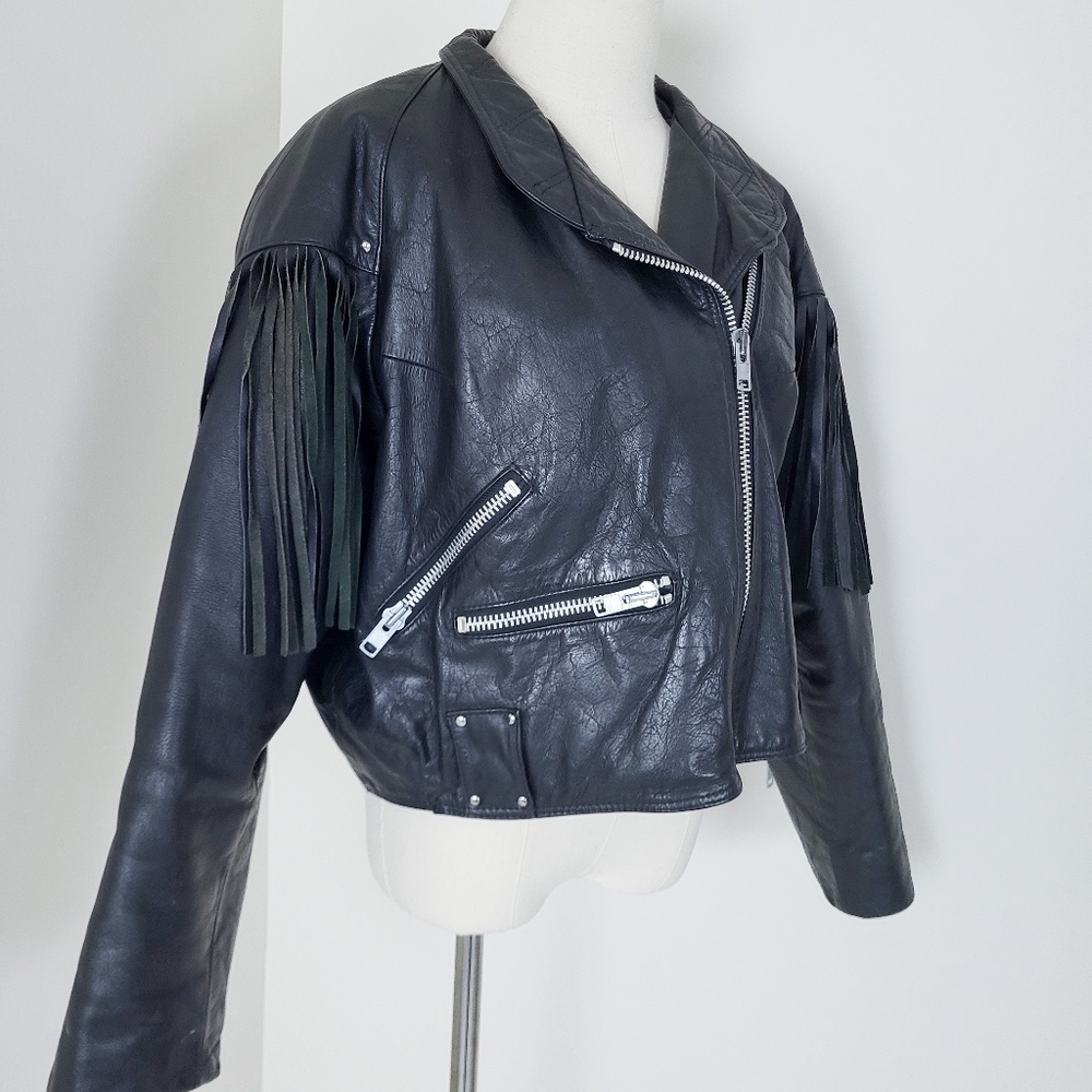 Vintage genuine leather motorcycle jacket iconic authentic 80s 90s fringe - Picture 3 of 16